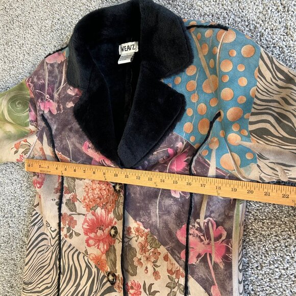 Weavz Women's Size L Patchwork Jacket Fleece Lining Colorful Floral & Zebra Prin - Picture 12 of 13